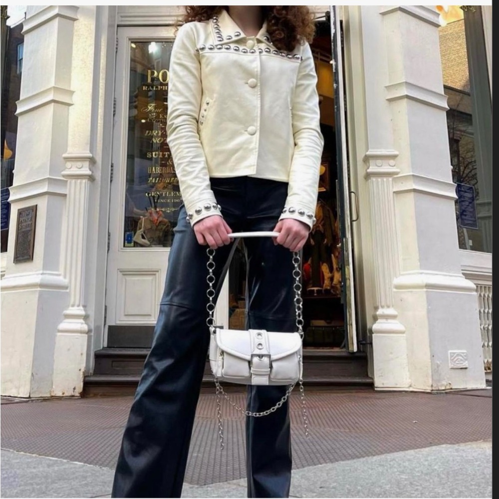 Urban Outfitters Cream moto leather jacket